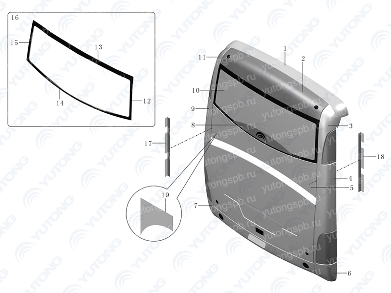 5602-00564 Заднее ветровое стекло (нижнее) Yutong (Ютонг) 5602-00564 Заднее ветровое стекло (нижнее) Yutong (Ютонг)