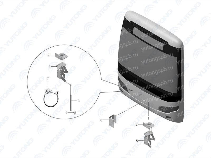 Петля крышки моторного отсека (Оригинал) правая Yutong 590102142 Петля крышки моторного отсека (Оригинал) правая Yutong 590102142